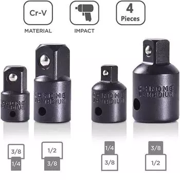 Комплект из 4-х квадратных переходников для торцевых головок с трещоткой, переходники на 1/4, 3/8 и 1/2 дюйма для автомобильной и строительной техники