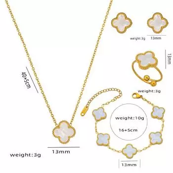 Комплект из 4-х ожерелий с клевером, браслета, сережек и колец, лучший подарок для семьи и друзей белый