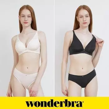 Комплект из 4-х предметов: бюстгальтер и трусики без косточек с V-образным вырезом, овсяный + черный WBW4N3032_T 75D(90)
