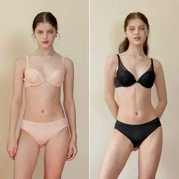 Комплект из 4-х предметов бюстгальтера-трусиков Wonder Bra Essential Wonder Boost светло-бежевый + черный WBW3O2629_T 75D(90)