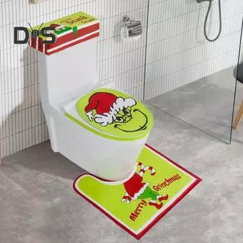 Комплект из 4 ковриков для унитаза Green Elf Christmas, универсальный чехол для сиденья унитаза, чехол для крышки бачка для декора ванной комнаты 1 Set