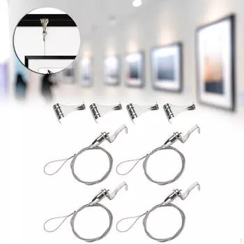 Комплект из 4 подвесных рельсов для картин с проволочными крючками для демонстрации произведений искусства 0.5 m