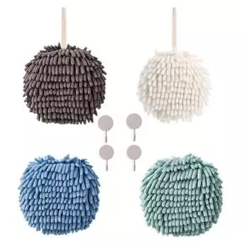 Комплект из 4 полотенец для рук из шенилла, мягкие полотенца из микрофибры с кольцами для подвешивания, быстросохнущие впитывающие полотенца для кухни и ванной комнаты 4pcs