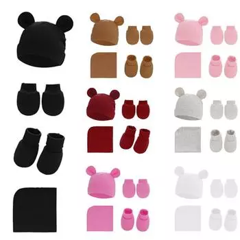 Комплект из 4 полотенец, шапочек, комплект для новорожденных, шапочки с защитой от царапин, подарки на рождение ребенка, полотенце для новорожденных, чехол для ног из мягкого хлопка