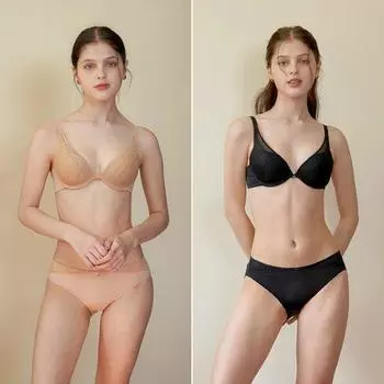 Комплект из 4 предметов: бюстгальтер-трусики Wonder Bra Essential Wonder Boost, песочно-бежевый + черный WBW3O2729_T 70A(90)