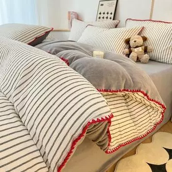 Комплект из 4 предметов для студенческого общежития из хлопка класса А на осень и зиму, теплый, с утолщенной хлопковой подкладкой из молочной фланели, 3 предмета 1.2m