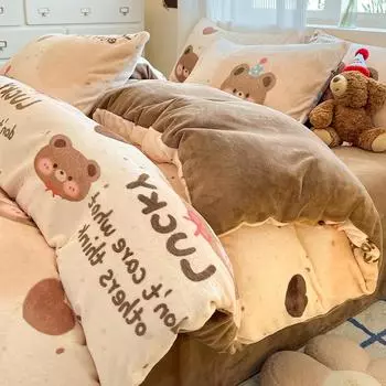 Комплект из 4 предметов из фланели для матери и ребенка класса А, сгущенное молоко, коралловый бархат, пододеяльник, наволочка, простыни, шапочки, комплект из 4 предметов 1.2m янтарь