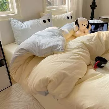 Комплект из 4 предметов из хлопка с принтом «Большой глаз» из полосатого хлопка Комплект из 4 предметов из стираного хлопка с принтом «Макарон» 1.2m bed