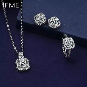 Комплект из 4 предметов из сверкающего циркония, простое имитационное кольцо с бриллиантом, квадратные серьги, кольцо-цепочка на ключицу, женские аксессуары 1SET