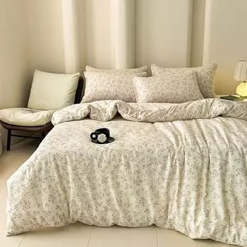 Комплект из 4 предметов из трикотажного хлопка класса А, двойной пряжи, с цветочным узором, простыня, комплект из 4 предметов 1.2M