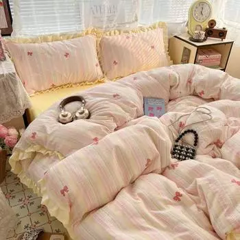 Комплект из 4 предметов класса А для матери и младенца из чистого хлопка с кружевом, 3 предмета постельного белья из свежей хлопковой двухслойной пряжи для студенческого общежития 120x200cm single-piece mattress