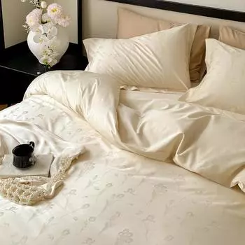 Комплект из 4 предметов класса А для матерей и младенцев из высококачественного длинноволокнистого хлопка, хлопковый жаккард, простыня из чистого хлопка, пододеяльник, постельное белье в стиле легкой роскоши 4 1.5m bed quilt cover 200 * 230 bed sheet 4pc