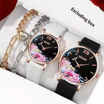 Комплект из 4 предметов: мужские и женские парные часы, модные кожаные кварцевые часы, мужские минималистичные часы, женские модные часы и пара браслетов Love