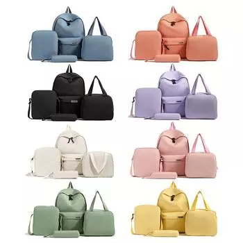 Комплект из 4 рюкзаков для школьников начальной школы, большая вместимость, однотонная сумка для обеда, водонепроницаемая модная сумка через плечо для мальчиков и девочек зелёный