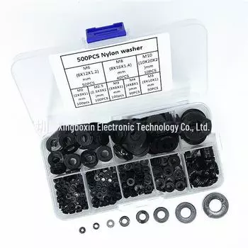 Комплект из 500 шт. черных нейлоновых изоляционных шайб (М2-М10)