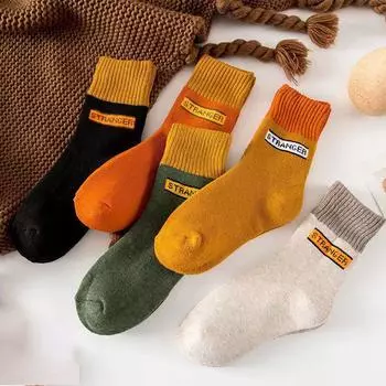 Комплект из 5 пар зимних теплых носков, хлопковые белые утепленные носки-тапочки, женские белые белые носки в Корейском стиле в стиле Харадзюку One Size