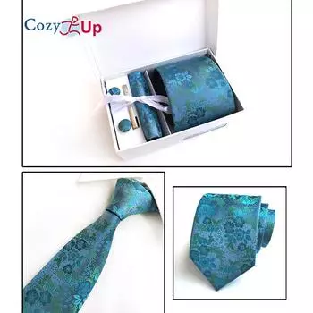 Комплект из 5 предметов Cozy Up, мужские галстуки с узором пейсли, включая галстук, квадратный шарф, манжеты, зажим для галстука, подарочная коробка
