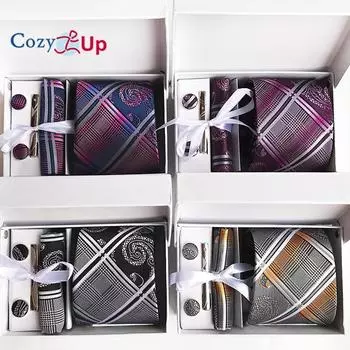 Комплект из 5 предметов Cozy Up, мужские галстуки с узором пейсли, включая галстук, квадратный шарф, манжеты, зажим для галстука, подарочная коробка