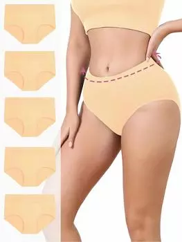 Комплект из 5 шт., женские трусики, нижнее белье, высокая талия, однотонные трусы, женские мягкие дышащие хлопковые трусики, нижнее белье XS жёлтый