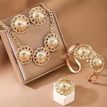 Комплект из 5 украшений для женщин - ожерелье в винтажном стиле, серьги, кольцо и браслет с замысловатым круговым дизайном - идеально подходит для вечеринок и праздников золотой