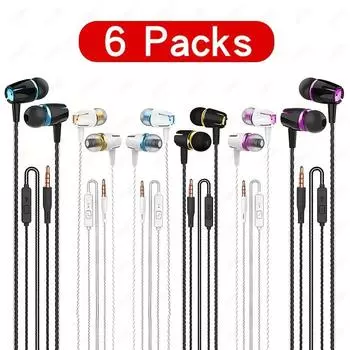 Комплект из 6 проводных наушников с микрофоном, внутриканальные наушники, шумоподавление, вызов, басовые наушники, стереосистема с микрофоном 6 packs [mixed colors]