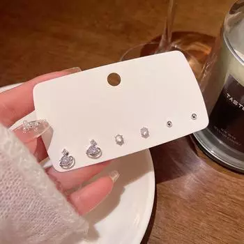 Комплект из 6 серег Light Luxury Zircon Planet & Bean - изысканный нишевый пирсинг ушей для женщин 6-piece set серебряный