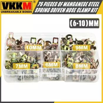Комплект из 75 хомутов для шлангов 6-10 мм, 90 хомутов для шлангов 6-16 мм из марганцевой стали с пружинным приводом, подходит для трубопроводов и автомобилей.