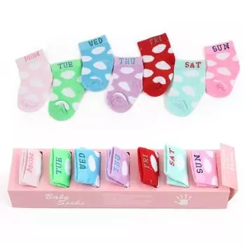 Комплект из 7 пар детских носков из мягкого хлопка с милыми улыбающимися лицами животных на весну и осень для мальчиков и девочек от 0 до 6 месяцев W0040W0052 12M