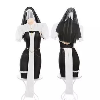 Комплект из 8 предметов для сестер-монахинь, сексуальный косплей с крестом, короткое нижнее белье для горничной, эротическое, экстремально милое, униформа для пастора церкви, костюм для хора на Хэллоуин