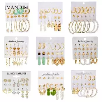 Комплект из 9 серег-бабочек в стиле ретро «Любовь», креативная пряжка в виде змеи и гриба alloy