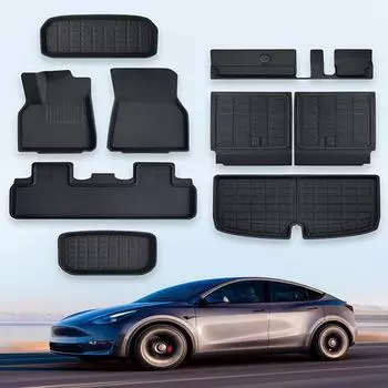 Комплект из 9 всепогодных ковриков XPE для Tesla Model Y 7-Seat 2021-2024 годов выпуска с левым рулем. 9 pieces, 21-24 model Y