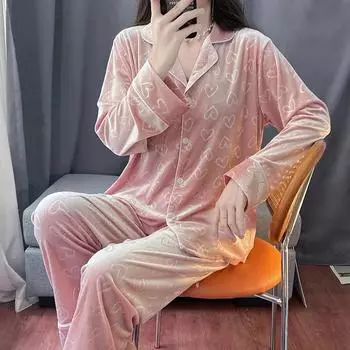 Комплект из бархатных пижам и брюк на осень и зиму, новый женский комплект из жаккардовой домашней одежды, свободная повседневная бархатная домашняя одежда M розовый