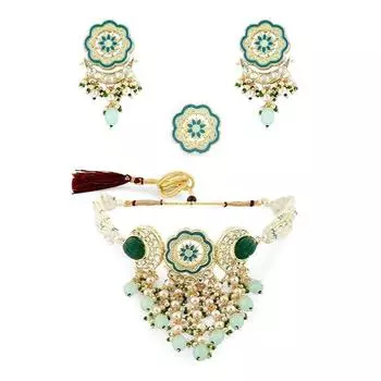 Комплект из бирюзового, синего и зеленого каскадных бусин-ожерелья и кольца для женщин Meena kari