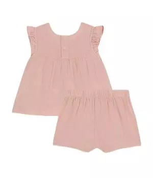 Комплект из блузки и шорт из двойной марли A09TU, светло-розовый, 18 месяцев, 81 см [Petit Bateau] и светло-розовый