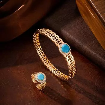 Комплект из браслета и кольца с синим фианитом, хип-хоп-украшения с золотой застежкой, уличные аксессуары унисекс