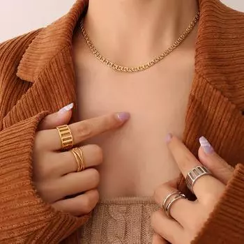 Комплект из браслетов и ожерелий в стиле хип-хоп Tide, цепочка из нержавеющей стали с титановым покрытием из настоящего золота 18 карат