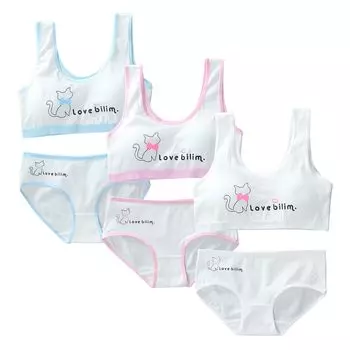 Комплект из бюстгальтера и шорт, спортивный полутоп, бюстгальтер для первого раза, топ и низ для девочек с чашкой, логотип для детей младшего возраста [FARFADET] (Набор для кошек)