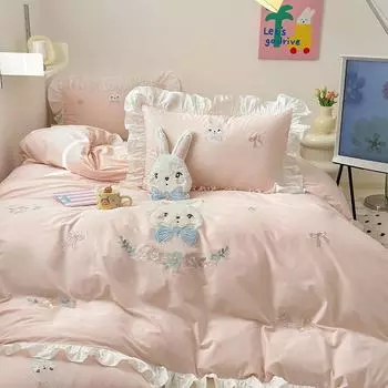 Комплект из четырех постельного белья из стираного хлопка, постельное белье из чистого хлопка, изысканный вышитый пододеяльник, комплект из трех постельного белья 1.2m bed