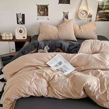Комплект из четырех предметов для кровати класса А для матери и ребенка, однотонный, из стиранного хлопка, можно спать голым, простыня, пододеяльник, шапка для кровати, общежитие, комплект из 3 предметов 150x200cm single quilt