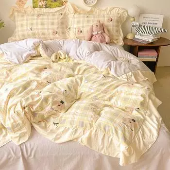 Комплект из четырех предметов для кровати, пододеяльник из стираного хлопка, простыня, комплект из трех предметов для спальни 1.2m bed