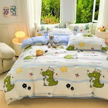 Комплект из четырех предметов из чистого хлопка, простыня с небольшим свежим цветочным узором, пододеяльник, комплект из трех предметов для спальни, постельное белье 1.2m bed