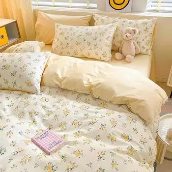 Комплект из четырех предметов из чистого хлопка, счет 60, утолщенное постельное белье из чистого хлопка, комплект из трех предметов, длинноволокнистый хлопок, небольшой свежий пододеяльник, простыня на подгонке. 0.9m bed sheet 3pcs