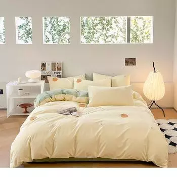 Комплект из четырех предметов из чистого хлопка класса А, полотенце 40-х годов с вышивкой, небольшой свежий комплект из трех предметов для студенческого общежития, простыня, пододеяльник 1.2m bed sheet 3pcs