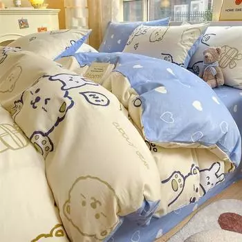 Комплект из четырех предметов из чистого хлопка, чистый хлопок, свежий и плотный, пододеяльник из трех предметов для всех сезонов. 1.2m bed sheet 3pcs