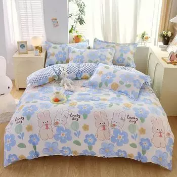 Комплект из четырех предметов из чистого хлопка, пододеяльник из 100% хлопка, простыня на подгонке, одно- и двухместные простыни для студенческих общежитий, детское пододеяльник с героями мультфильмов. 0.9m bed sheet 3pcs