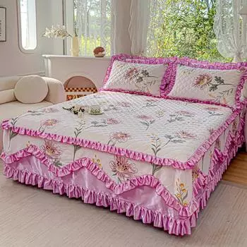 Комплект из четырех предметов из чистого хлопка, утолщенное кружево, 1,8 м, хлопковое покрывало, цельный матрас, нескользящий защитный чехол 1.5 2.0m