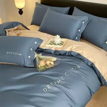 Комплект из четырех предметов из длинноволокнистого хлопка с двойной закрепкой, модель из чистого хлопка с пуговицами, комплект из трех предметов с вышитыми буквами для пододеяльника 1.2m bed