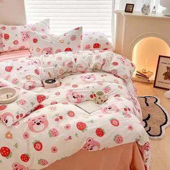 Комплект из четырех предметов из двухслойной пряжи класса А для матери и ребенка, супермягкая простыня и пододеяльник из стиранного хлопка, студенческий общежитийный комплект из 3 предметов 1.5*2msingle quilt