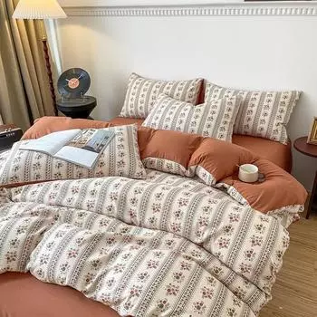 Комплект из четырех предметов из двухслойной пряжи в стиле французского ретро, приятный для кожи и дышащий 1.2m bed