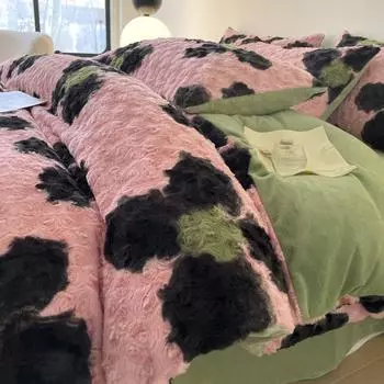 Комплект из четырех предметов из флиса Rose Dopamine Rabbit, двухсторонний флис кораллового цвета, утолщенный теплый молочный флис, комплект из четырех предметов 1.5m bed